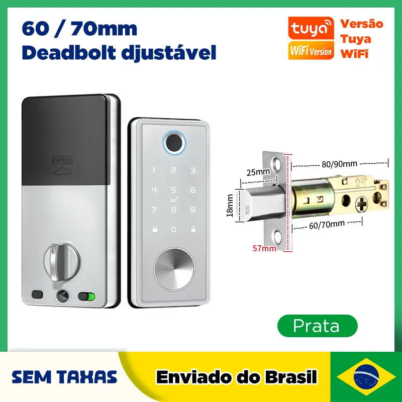 Fechadura Digital Inteligente Tuya com Biometria, Wi-Fi e Desbloqueio por App