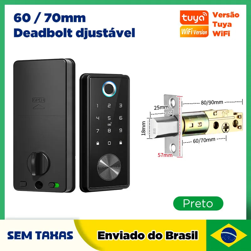 Fechadura Digital Inteligente Tuya com Biometria, Wi-Fi e Desbloqueio por App