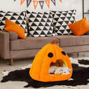 Caminha Abóbora Halloween para Gatos e Cães Pequenos – Macia, Divertida e com Design Semi‑Fechado