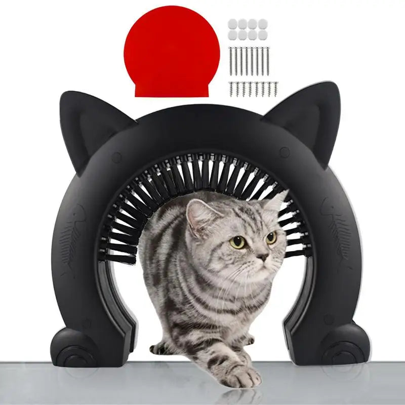 Porta Pet com Escova Coletora de Pelos – Acesso Privado para Gatos com Design Divertido e Instalação Fácil