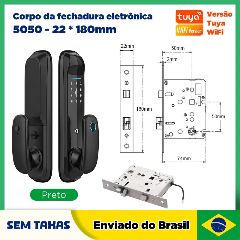 Fechadura Digital Inteligente Tuya com Biometria, Wi-Fi e Desbloqueio por App
