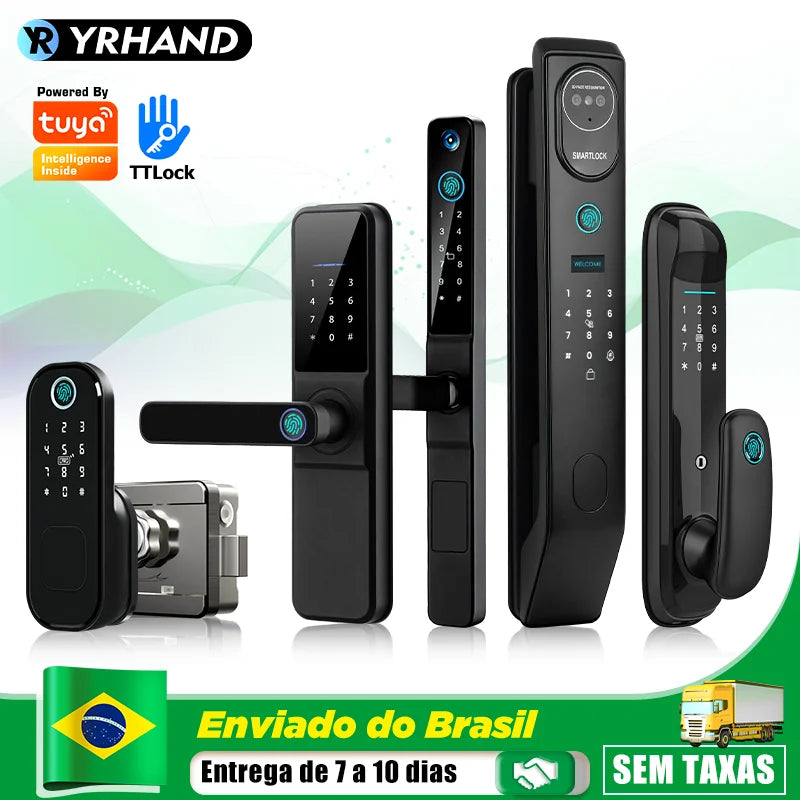Fechadura Digital Inteligente Tuya com Biometria, Wi-Fi e Desbloqueio por App