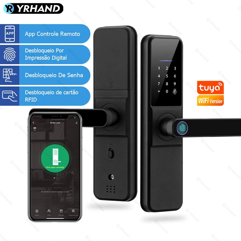 Fechadura Digital Inteligente Tuya com Biometria, Wi-Fi e Desbloqueio por App