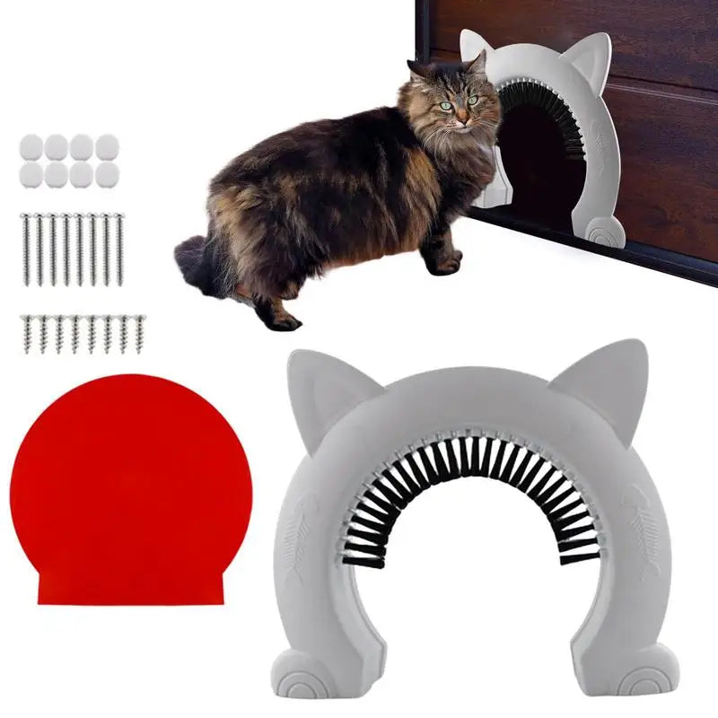 Porta Pet com Escova Coletora de Pelos – Acesso Privado para Gatos com Design Divertido e Instalação Fácil